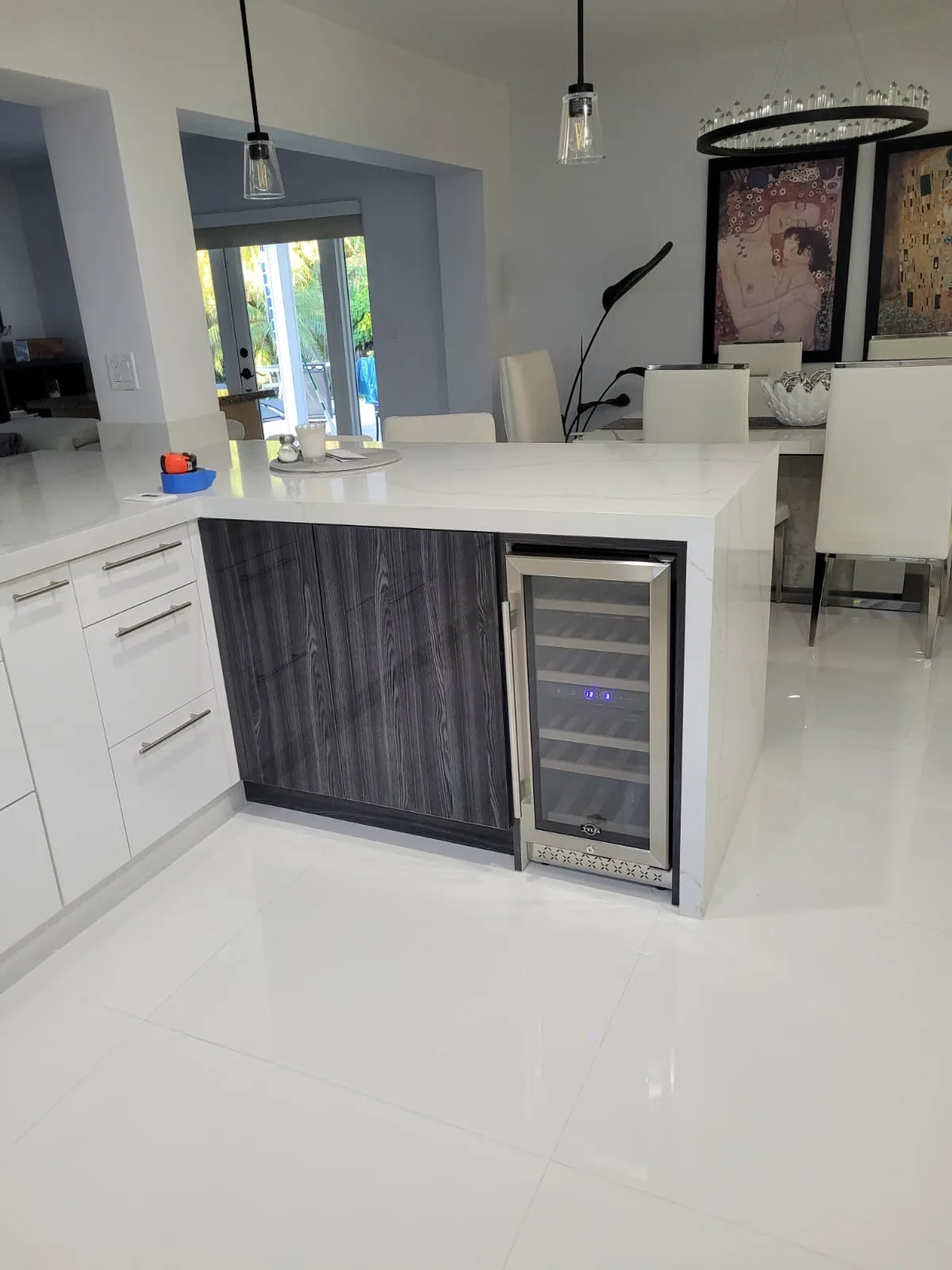 Kitchen island with built-in wine cooler